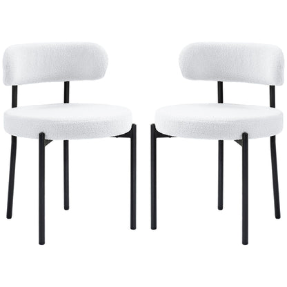 2 Pieces Kitchen Chairs, Modern Dining Chairs w/ Berber Fleece Upholstery and Steel Legs for Living Room, Cream White