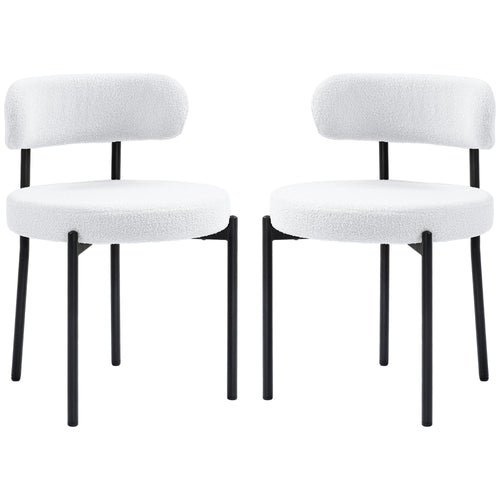2 Pieces Kitchen Chairs, Modern Dining Chairs w/ Berber Fleece Upholstery and Steel Legs for Living Room, Cream White