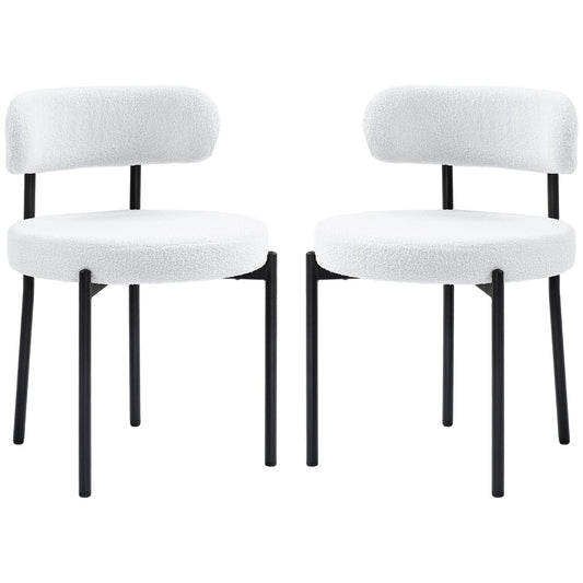 2 Pieces Kitchen Chairs, Modern Dining Chairs w/ Berber Fleece Upholstery and Steel Legs for Living Room, Cream White