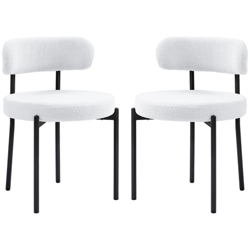 2 Pieces Kitchen Chairs, Modern Dining Chairs w/ Berber Fleece Upholstery and Steel Legs for Living Room, Cream White