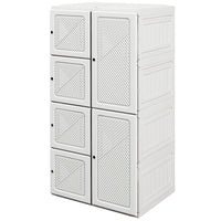 Portable Wardrobe, Foldable Clothes Storage Organzier with 5 Compartments, 1 Hanging Rod, Magnet Doors, White