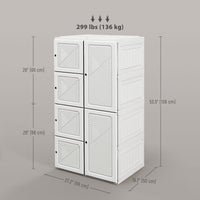 Portable Wardrobe, Foldable Clothes Storage Organzier with 5 Compartments, 1 Hanging Rod, Magnet Doors, White