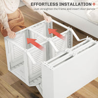 Portable Wardrobe, Foldable Clothes Storage Organzier with 5 Compartments, 1 Hanging Rod, Magnet Doors, White