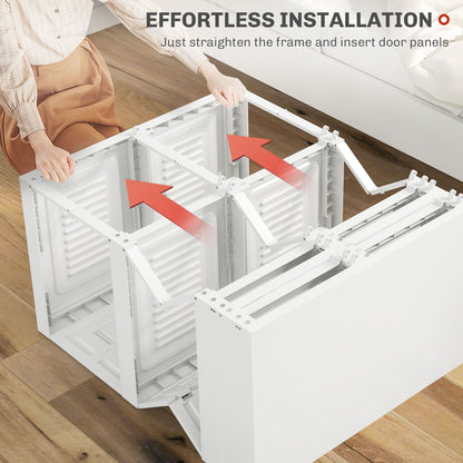 Portable Wardrobe, Foldable Clothes Storage Organzier with 5 Compartments, 1 Hanging Rod, Magnet Doors, White