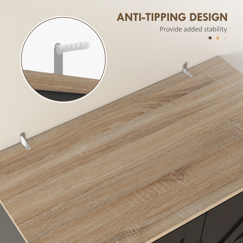 Farmhouse Kitchen Pantry, 68" Freestanding Hutch Storage Cabinet with Microwave Oven Countertop, Black