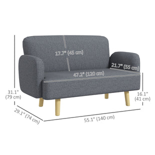 Velvet Feel Fabric 2 Seater Sofa, Small Sofa Loveseat with 8.3" Thick Padding and Wood Legs, Grey