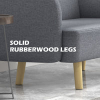 Velvet Feel Fabric 2 Seater Sofa, Small Sofa Loveseat with 8.3" Thick Padding and Wood Legs, Grey