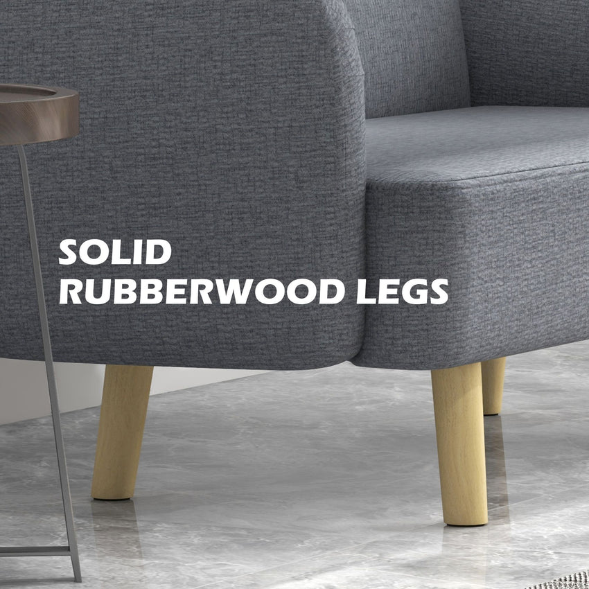 Velvet Feel Fabric 2 Seater Sofa, Small Sofa Loveseat with 8.3" Thick Padding and Wood Legs, Grey