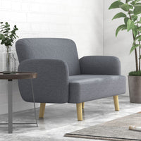 Velvet Feel Fabric 2 Seater Sofa, Small Sofa Loveseat with 8.3" Thick Padding and Wood Legs, Grey