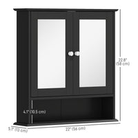 Medicine Cabinet, Wall-Mounted Bathroom Mirror Cabinet with Double Doors, Open Shelf, and Adjustable Shelf, Modern Bathroom Wall Cabinet, Black