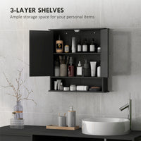 Medicine Cabinet, Wall-Mounted Bathroom Mirror Cabinet with Double Doors, Open Shelf, and Adjustable Shelf, Modern Bathroom Wall Cabinet, Black