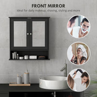 Medicine Cabinet, Wall-Mounted Bathroom Mirror Cabinet with Double Doors, Open Shelf, and Adjustable Shelf, Modern Bathroom Wall Cabinet, Black