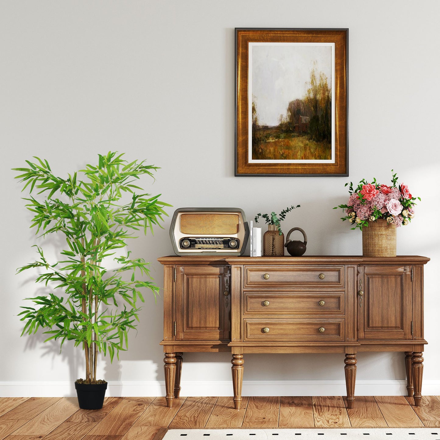 Artificial Bamboo Tree, 5ft Fake Tree with Realistic Leaf and Natural Trunk, Decorative Plant in Nursery