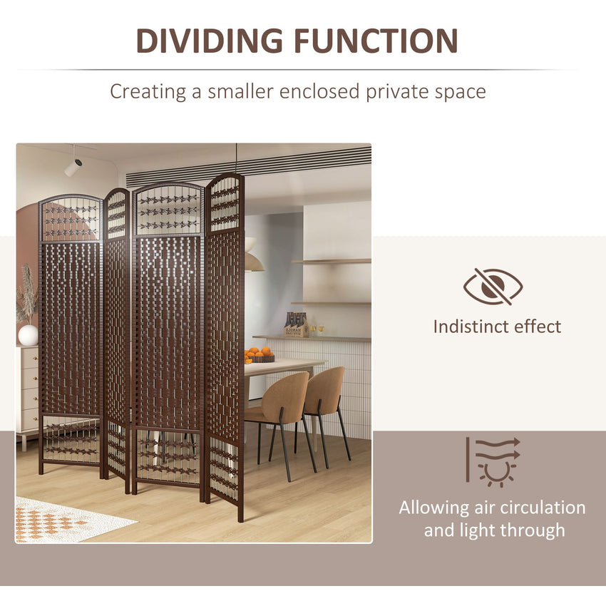 4 Panel Folding Room Divider, Portable Privacy Screen, Wave Fiber Room Partition for Home Office, Brown