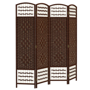 4 Panel Folding Room Divider, Portable Privacy Screen, Wave Fiber Room Partition for Home Office, Brown
