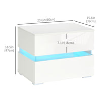 Modern Nightstand, Bedside Table with 2 Drawers, USB Powered RGB LED Lights, Remote for Bedroom, White