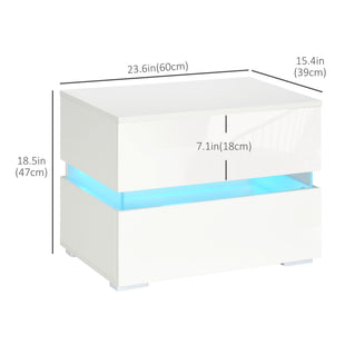 Modern Nightstand, Bedside Table with 2 Drawers, USB Powered RGB LED Lights, Remote for Bedroom, White