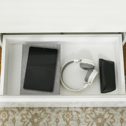 Modern Nightstand, Bedside Table with 2 Drawers, USB Powered RGB LED Lights, Remote for Bedroom, White