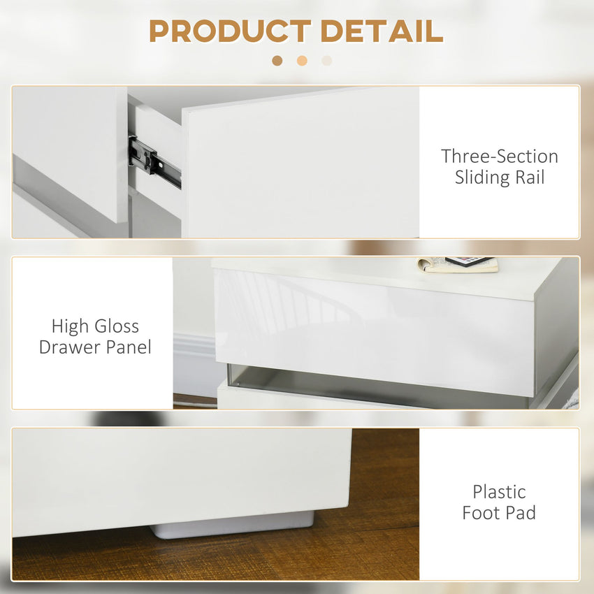 Modern Nightstand, Bedside Table with 2 Drawers, USB Powered RGB LED Lights, Remote for Bedroom, White