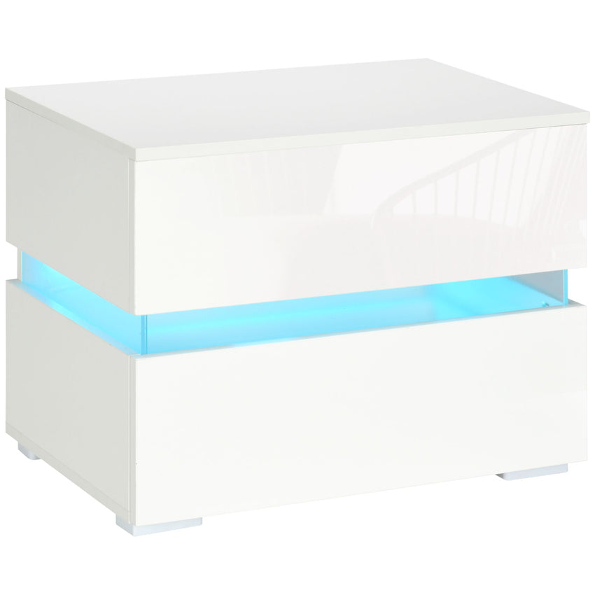Modern Nightstand, Bedside Table with 2 Drawers, USB Powered RGB LED Lights, Remote for Bedroom, White
