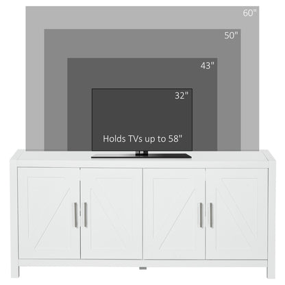 Sideboard Cabinet Buffets Table with Barn Style Doors TV Cabinet Stand for TVs up to 65" with 4 Cable Holes White