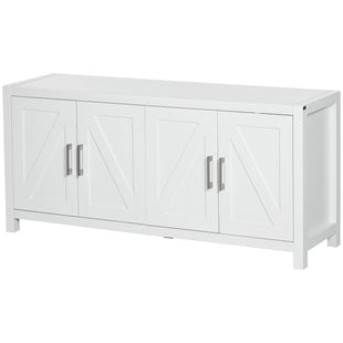 Sideboard Cabinet Buffets Table with Barn Style Doors TV Cabinet Stand for TVs up to 65" with 4 Cable Holes White