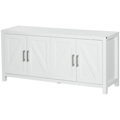Sideboard Cabinet Buffets Table with Barn Style Doors TV Cabinet Stand for TVs up to 65" with 4 Cable Holes White