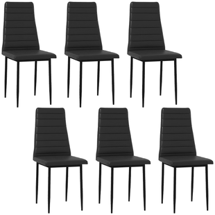 High Back Dining Chairs, Modern Upholstered PU Leather Accent Chairs with Metal Legs for Kitchen, Set of 6, Black