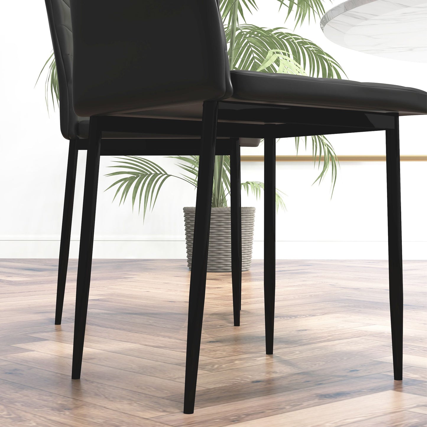 High Back Dining Chairs, Modern Upholstered PU Leather Accent Chairs with Metal Legs for Kitchen, Set of 6, Black