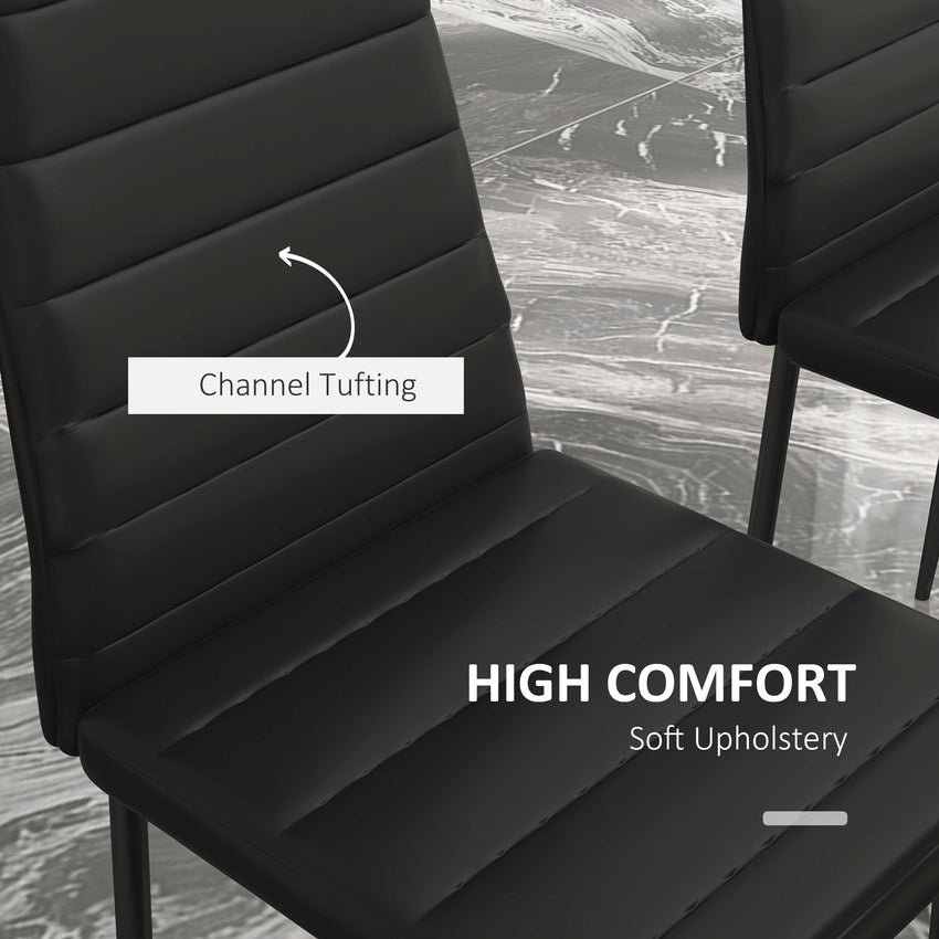 High Back Dining Chairs, Modern Upholstered PU Leather Accent Chairs with Metal Legs for Kitchen, Set of 6, Black