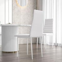 High Back Dining Chairs, Modern Upholstered PU Leather Accent Chairs with Metal Legs for Kitchen, Set of 6, White