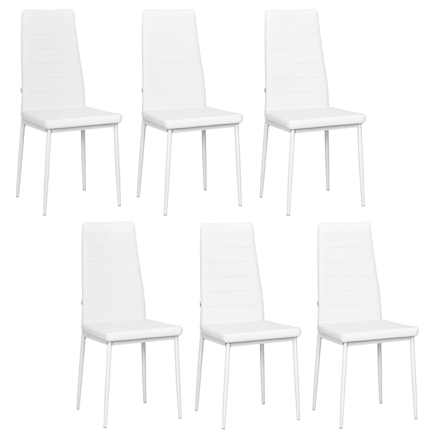 High Back Dining Chairs, Modern Upholstered PU Leather Accent Chairs with Metal Legs for Kitchen, Set of 6, White