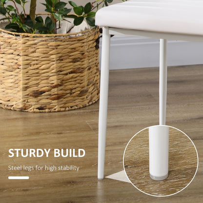 High Back Dining Chairs, Modern Upholstered PU Leather Accent Chairs with Metal Legs for Kitchen, Set of 6, White