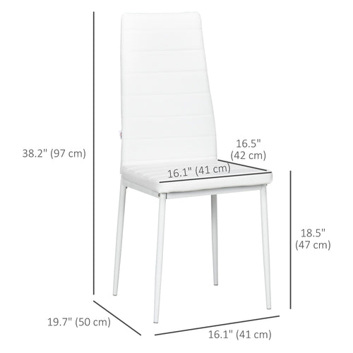 High Back Dining Chairs, Modern Upholstered PU Leather Accent Chairs with Metal Legs for Kitchen, Set of 6, White