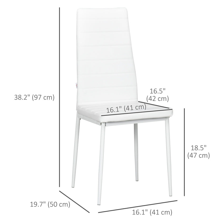High Back Dining Chairs, Modern Upholstered PU Leather Accent Chairs with Metal Legs for Kitchen, Set of 6, White