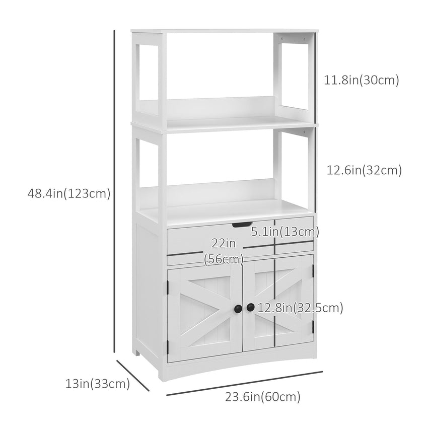 Farmhouse Bathroom Storage Cabinet, Linen Cabinet with Drawer and Shelves, 23.5" x 13" x 48.5", White