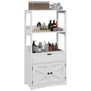 Farmhouse Bathroom Storage Cabinet, Linen Cabinet with Drawer and Shelves, 23.5" x 13" x 48.5", White