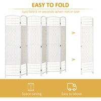 6 Panel Folding Room Divider, Portable Privacy Screen, Wave Fiber Room Partition for Home Office, White