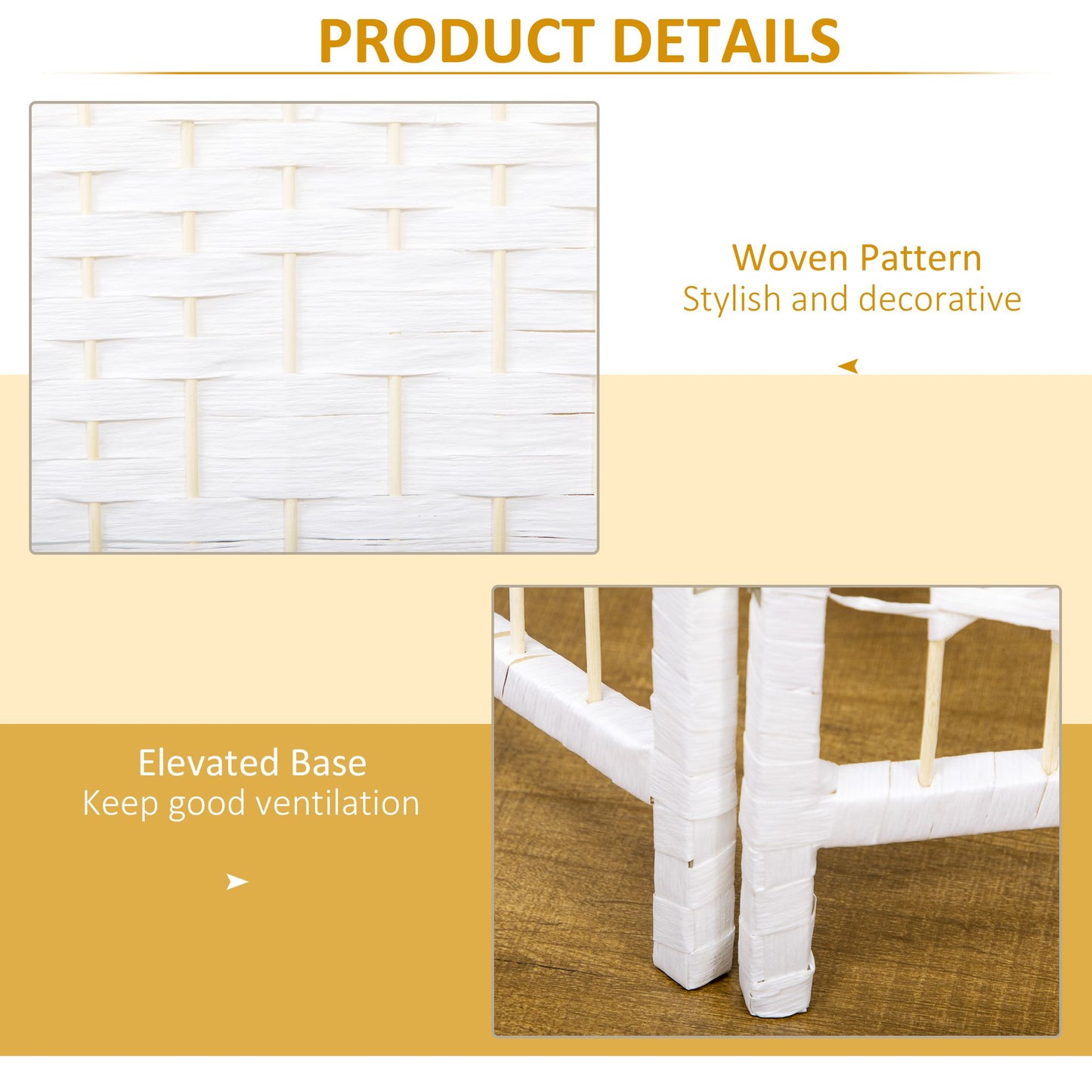 6 Panel Folding Room Divider, Portable Privacy Screen, Wave Fiber Room Partition for Home Office, White