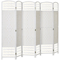 6 Panel Folding Room Divider, Portable Privacy Screen, Wave Fiber Room Partition for Home Office, White