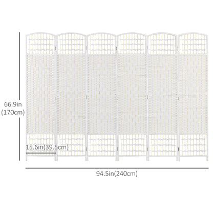 6 Panel Folding Room Divider, Portable Privacy Screen, Wave Fiber Room Partition for Home Office, White