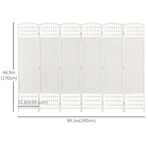 6 Panel Folding Room Divider, Portable Privacy Screen, Wave Fiber Room Partition for Home Office, White