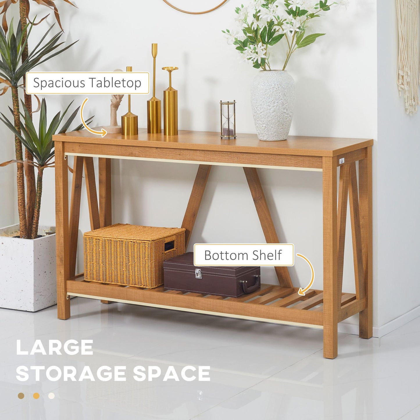 52" Console Table, Farmhouse Narrow Entryway Table with Storage Shelf, Rustic Sofa Table with Anti-tipper for Living Room and Hallway, Brown