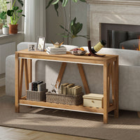 52" Console Table, Farmhouse Narrow Entryway Table with Storage Shelf, Rustic Sofa Table with Anti-tipper for Living Room and Hallway, Brown