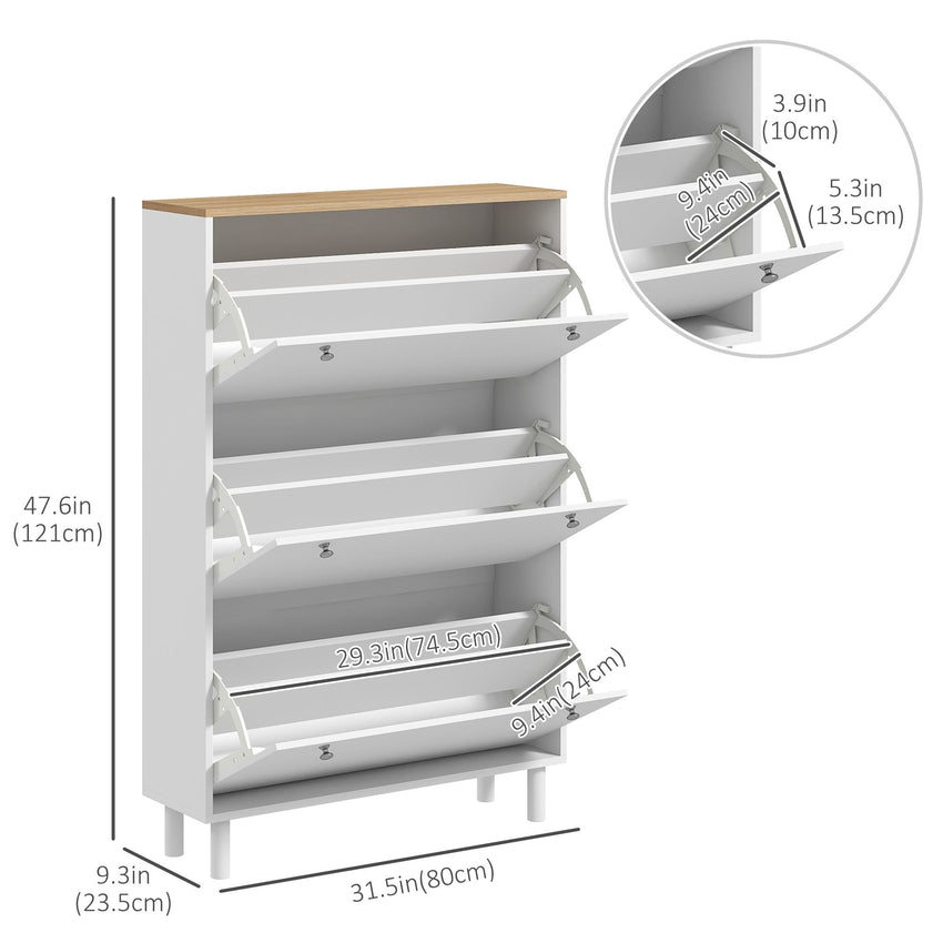 Shoe Storage with 3 Flip Drawers and Adjustable Shelves, Entryway Shoe Storage Cabinet for 24 Pairs of Shoes, White