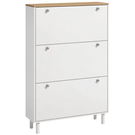 Shoe Storage with 3 Flip Drawers and Adjustable Shelves, Entryway Shoe Storage Cabinet for 24 Pairs of Shoes, White