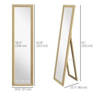 15" x 62" Full Length Mirror for Bedroom, Free Standing Dressing Mirror, Wall Mirror for Living Room, Oak