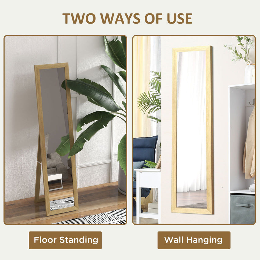 15" x 62" Full Length Mirror for Bedroom, Free Standing Dressing Mirror, Wall Mirror for Living Room, Oak