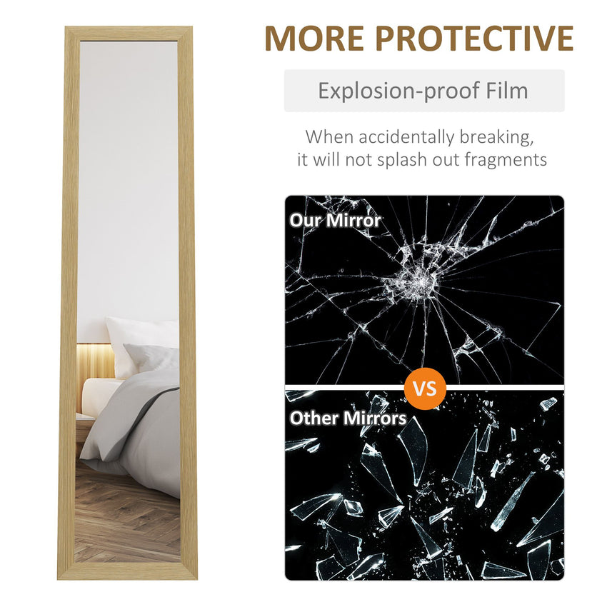 15" x 62" Full Length Mirror for Bedroom, Free Standing Dressing Mirror, Wall Mirror for Living Room, Oak