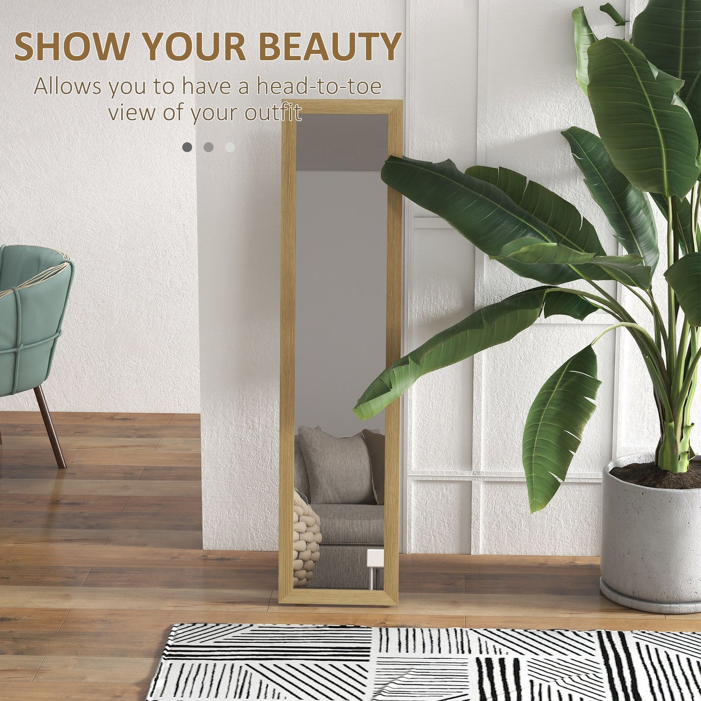 15" x 62" Full Length Mirror for Bedroom, Free Standing Dressing Mirror, Wall Mirror for Living Room, Oak